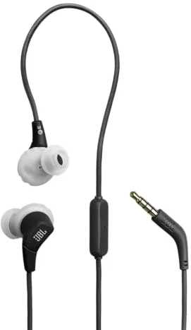 JBL Endurance Run 3 Auriculares Deportivos con Cable, tecnología FlipHook y TwistLock, Resistentes al Polvo y al Agua, IP65, Sonido JBL Pure Bass, micrófono y Mando, Negro/Gris