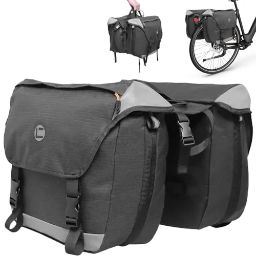 Alforjas Bicicleta con Bandas Reflectantes y Cubierta Antilluvia, Bolsa Bicicleta Doble Impermeables, Alforja Asiento Trasera Portaequipajes Extensibles Capacidad Gran para Ciclismo Viajes Camping