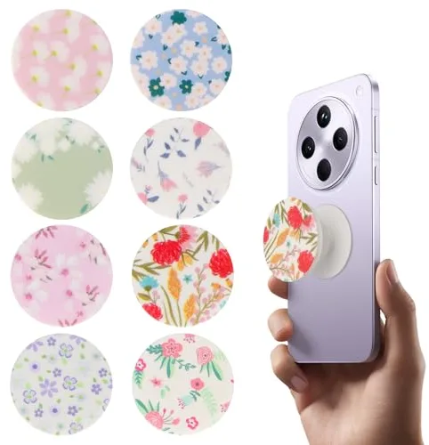 Lwtsrp 8 Piezas Soporte Anillo de Movil, Rotación de 360°, Porta Airbag per Cellulare con Motivo Floreale, Plegable y Retráctil, Movil Dedo Agarre Kickstand para Amartphones y Tabletas