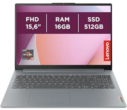 Lenovo IdeaPad Slim 3 Gen 8 - Ordenador Portátil 15.6'' FHD (AMD Ryzen 5 7520U, AMD Radeon 610M Graphics, 16 GB RAM, 512 GB SSD, Wi-Fi 6, Sin Sistema Operativo) Teclado QWERTY Español, Gris Ártico