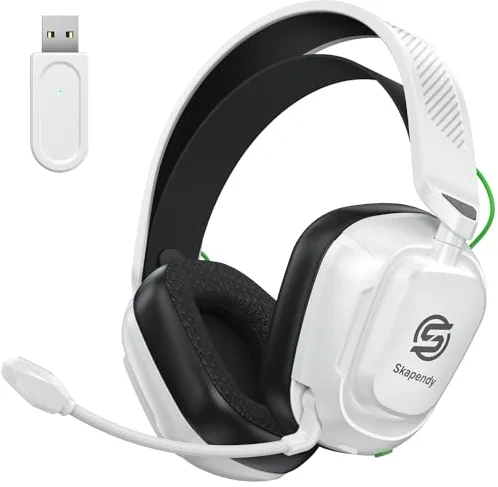 Skapendy VK84 Cascos Gaming Inalambricos para Ps4, Ps5, PC, Mac, Switch, Auriculares Gaming con Micrófono con cancelación de Ruido, Cascos de Juego Bluetooth 5.4, Blanco Y Negro Brillante