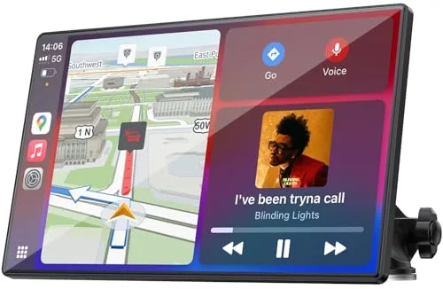 LAMTTO Pantalla CarPlay Coche Inalámbrica de 9 Pulgadas para A-pple CarPlay & Android Auto, Autoradio Portátil Car Play con Pantalla Táctil, GPS, Bluetooth, Mirror Link, FM, Siri & G00gle Asistente