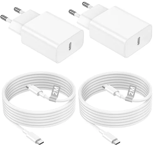 2Pack Cargador iPhone Carga Rapida Tipo C con Cable USB C Carga Rapida 2M, 20W Cargador USB C Enchufe Tipo C Cabezal para iPhone 17/17 Air/16/16 Pro/16 Plus/15/15 Pro MAX/iPad Pro/Air,Macbook,Galaxy