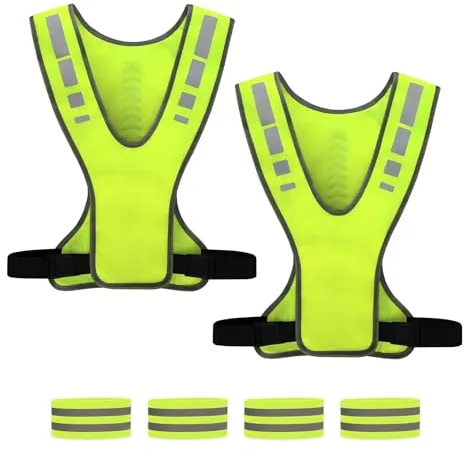 LAIVIYA Chaleco Reflectante Bicicleta, 2PCS Chaleco Reflectante + 4PCS Tiras Reflectantes, Chaleco Reflectante Moto Alta Visibilidad Elástica Ajustable para Correr, Andar En Bicicleta Y Trotar