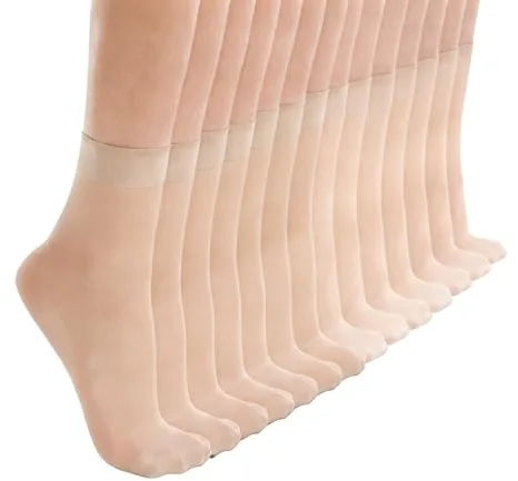 KEYRI 14 Pares Calcetines Tobilleros Cortas Transparentes, Calcetine Corto para Mujer Suave Medias Cortas Respirable Calcetines Invisibles (FR/ES, Letras, Talla única, Regular, Regular, Desnudo)