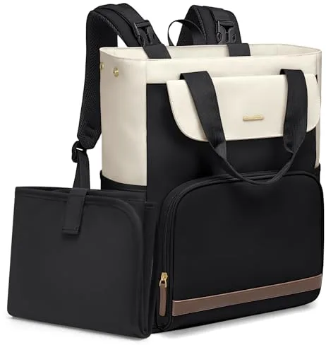 GOLF SUPAGS 25L Mochila Cambiador para Bebé con Cambiador Portátil y correas para Cochecito, Mochila para Pañales, Mochila de Térmica Almuerzo, para Mamá y Papá (Negro & Blanco)