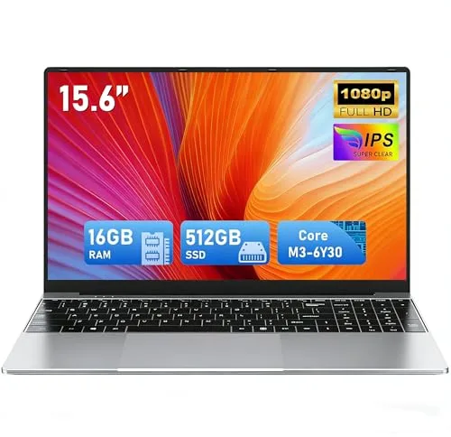 FUNYET Ordenador Portátil, 2026 Laptop de 15,6 Pulgadas, 16GB RAM 512GB SSD,Portátil Core M3-6Y30, IPS FHD 1920 x 1080 Notebook Laptop,180°Cierre Abierto, 5000 mAh, Ranura para Tarjeta TF, Estudiante