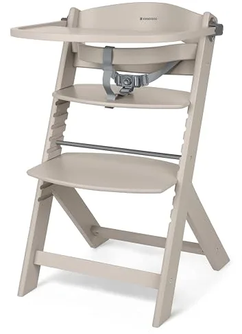 KikkaBoo Trona Evolutiva de Madera para Bebé NORDY, Silla Alta Ajustable hasta 35 kg, Haya Maciza, Bandeja Extraíble, Arnés de 3 Puntos, Beige Claro