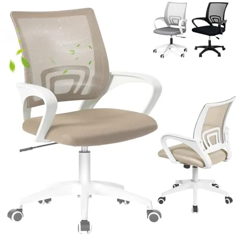 EveryKip Original® Silla Escritorio Ergonomica Ajustable con Apoyo Lumbar| Ruedas Anti-Arañazos 360° | Sillas Oficina Ejecutiva Transpirable | Cadeira Ergonómica Office Chair (Beige)