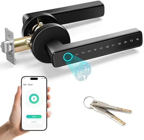 Cerradura Inteligente para Puertas, 5 en 1 Cerradura Electronica,Tuya App,NFC,Huellas Dactilares,Contraseña Digital,Llave Mecánica,Biometric Smart Door Lock for Bedroom Hotel Apartment Office