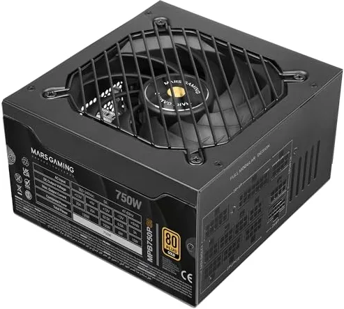 Mars Gaming MPB750PSI, Fuente de Alimentación PC Full Modular 750W, 10 Años de Garantía, 80Plus Gold 90%, Ventilador SI Extreme Silence, Tecnologías AI2-RPM, DC-DC y SMD, ATX 3.1 y PCIe 5.1 Negro