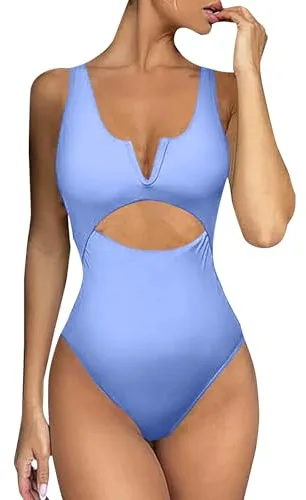 Faja Modeladora Mujer Bañador Menstrual Mujer Vestido de de Talle Y Escote en V en Color Liso para Primavera Verano Bañador Moldeador Faja Modeladora (Sky Blue S)